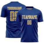 Gold-White Geometric Soccer Shape Royal Old Sports Sublimation Uniform Jersey Custom Gold-White Geometric Soccer Shape Royal Old Sports Sublimation Uniform Jersey Custom