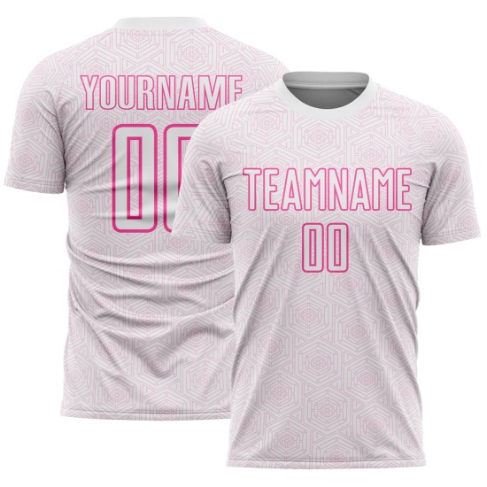 Jersey Soccer Uniform Custom White Shape Geometric Sublimation Sports Pink Jersey Soccer Uniform Custom White Shape Geometric Sublimation Sports Pink
