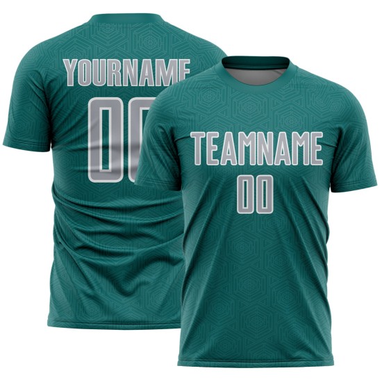 Sublimation Gray-White Geometric Uniform Jersey Custom Shape Soccer Sports Teal Sublimation Gray-White Geometric Uniform Jersey Custom Shape Soccer Sports Teal